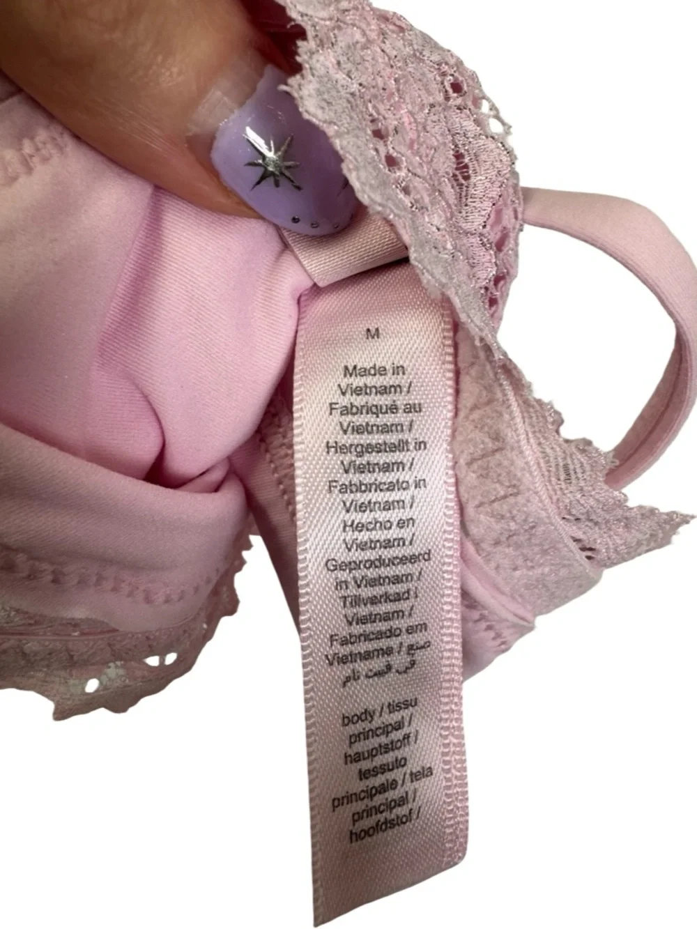 SKIMS Pink Lace Trim Bralette Medium Soft Stretch Triangle Bra - Picture 2 of 6